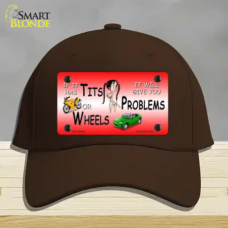 Tits Or Wheels Red Novelty License Plate Hat Cotton / Dark Brown