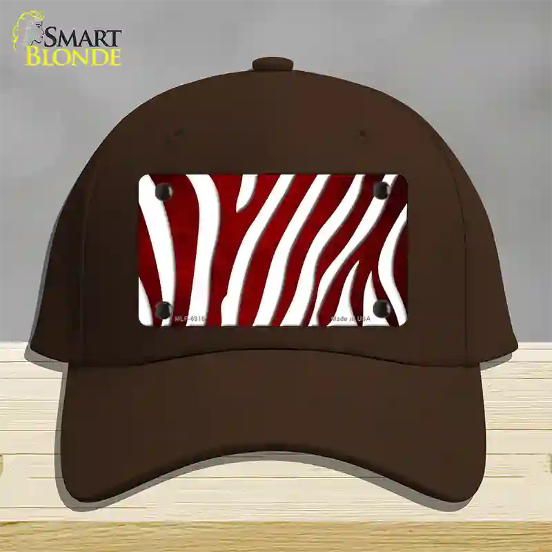 Red White Zebra Oil Rubbed Novelty License Plate Hat Cotton / Dark Brown