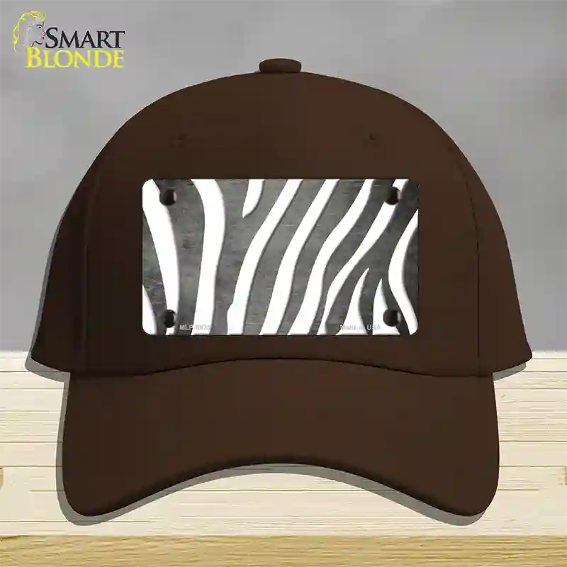 Gray White Zebra Oil Rubbed Novelty License Plate Hat Cotton / Dark Brown