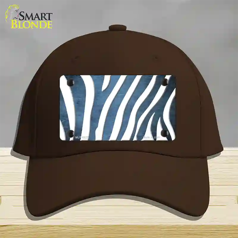 Light Blue White Zebra Oil Rubbed Novelty License Plate Hat Cotton / Dark Brown