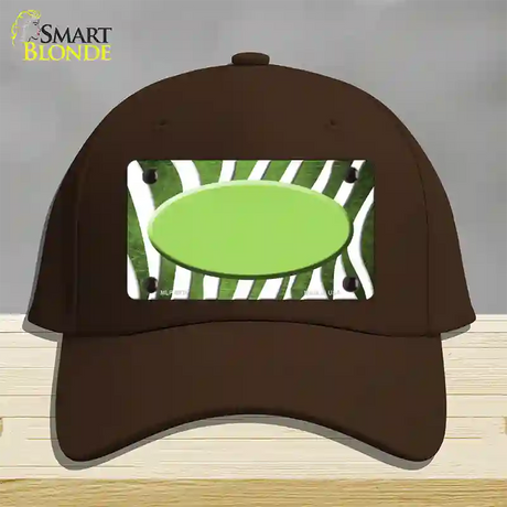 Lime Green White Zebra Oval Oil Rubbed Novelty License Plate Hat Cotton / Dark Brown