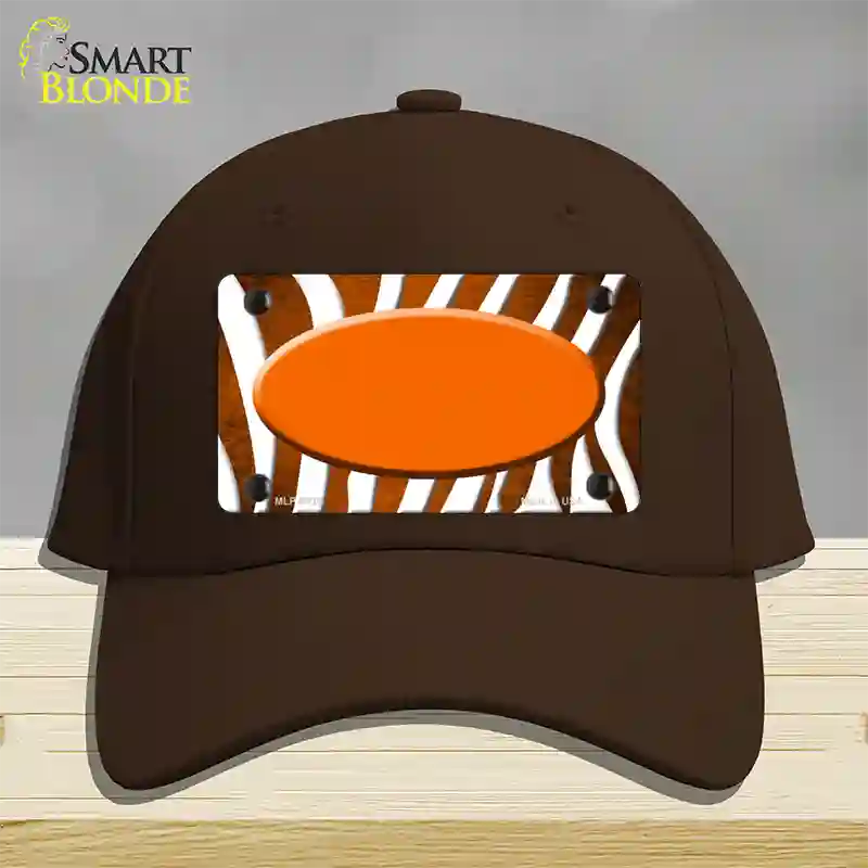 Orange White Zebra Oval Oil Rubbed Novelty License Plate Hat Cotton / Dark Brown