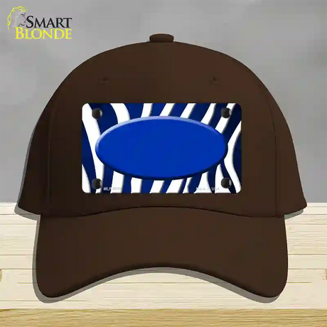 Blue White Zebra Oval Oil Rubbed Novelty License Plate Hat Cotton / Dark Brown