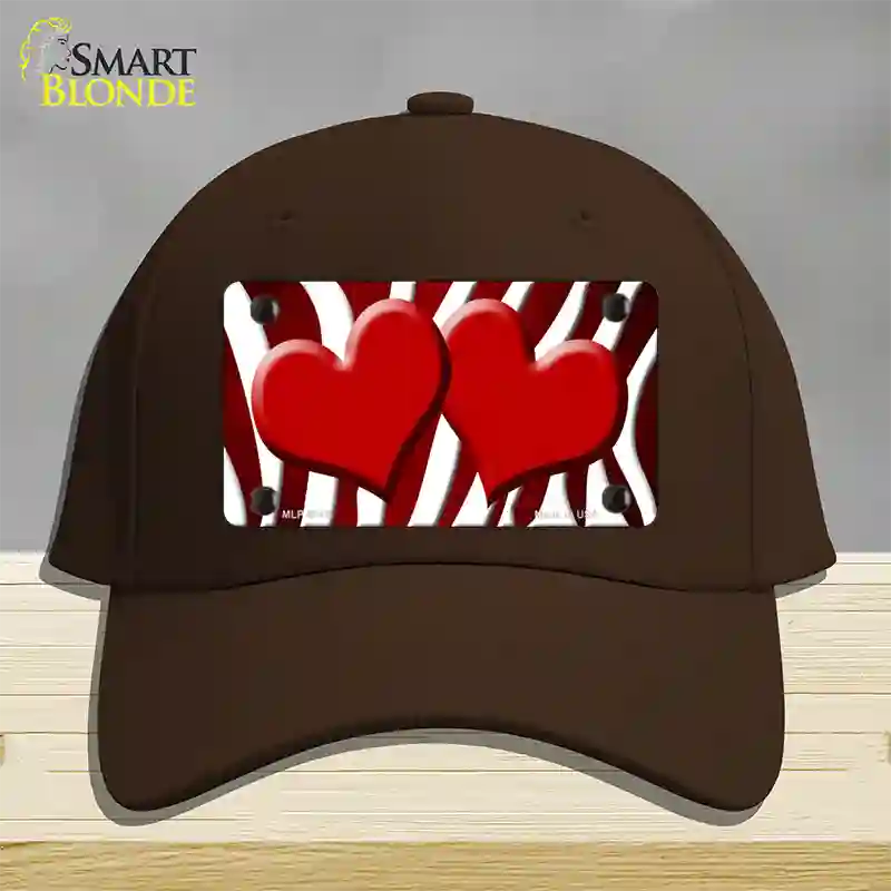 Red White Zebra Hearts Oil Rubbed Novelty License Plate Hat Cotton / Dark Brown