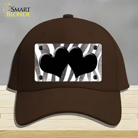 Black White Zebra Hearts Oil Rubbed Novelty License Plate Hat Cotton / Dark Brown