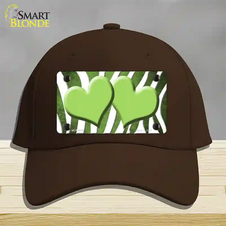 Lime Green White Zebra Hearts Oil Rubbed Novelty License Plate Hat Cotton / Dark Brown