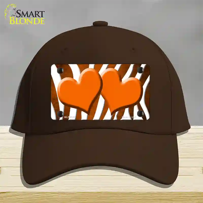 Orange White Zebra Hearts Oil Rubbed Novelty License Plate Hat Cotton / Dark Brown