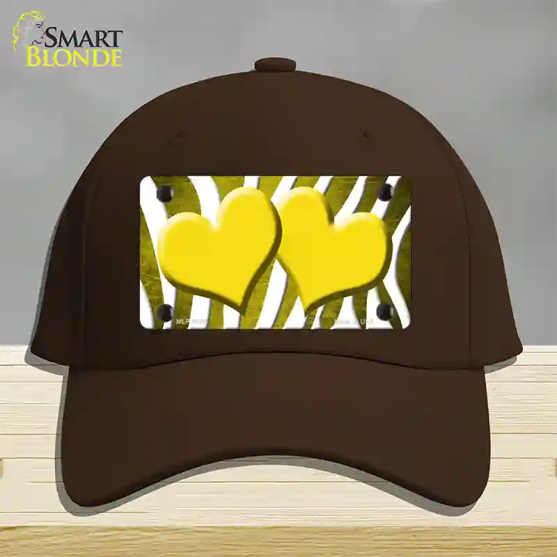 Yellow White Zebra Hearts Oil Rubbed Novelty License Plate Hat Cotton / Dark Brown