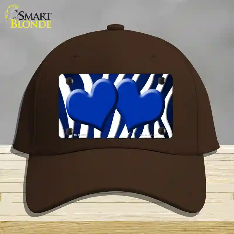 Blue White Zebra Hearts Oil Rubbed Novelty License Plate Hat Cotton / Dark Brown