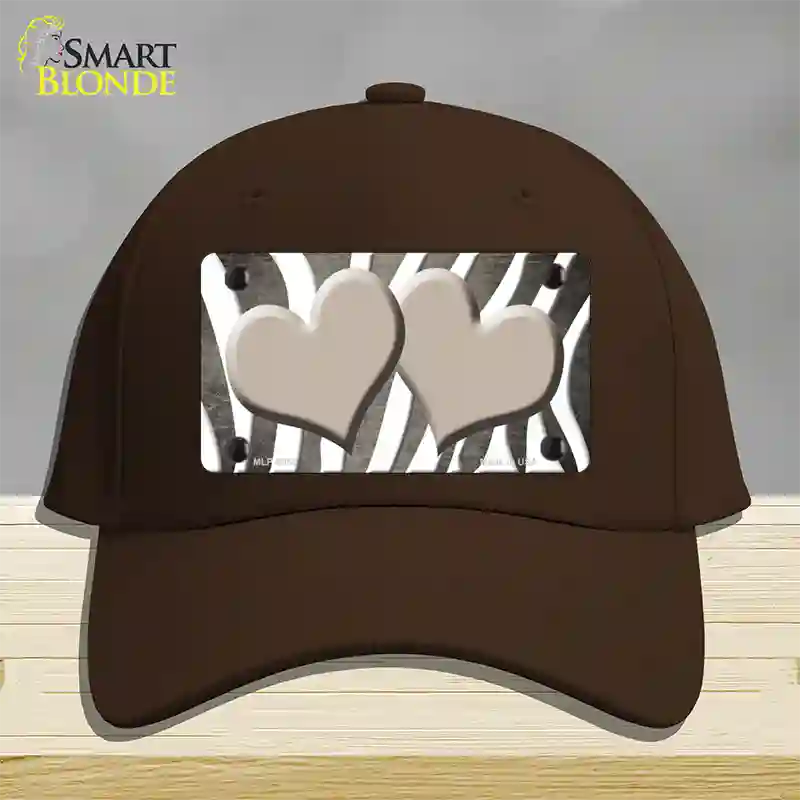 Tan White Zebra Hearts Oil Rubbed Novelty License Plate Hat Cotton / Dark Brown