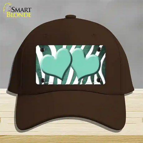 Mint White Zebra Hearts Oil Rubbed Novelty License Plate Hat Cotton / Dark Brown