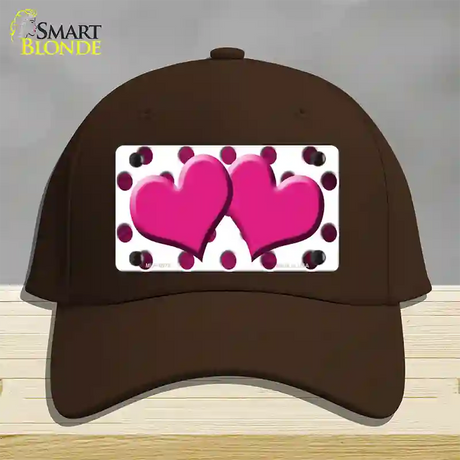 Pink White Dots Hearts Oil Rubbed Novelty License Plate Hat Cotton / Dark Brown