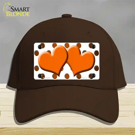 Orange White Dots Hearts Oil Rubbed Novelty License Plate Hat Cotton / Dark Brown