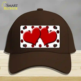 Red White Dots Hearts Oil Rubbed Novelty License Plate Hat Cotton / Dark Brown