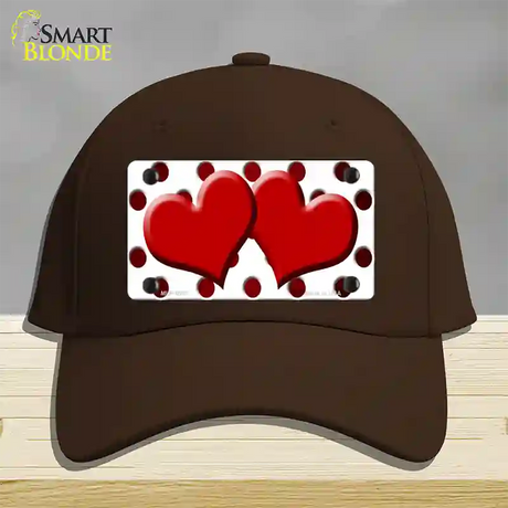 Red White Dots Hearts Oil Rubbed Novelty License Plate Hat Cotton / Dark Brown