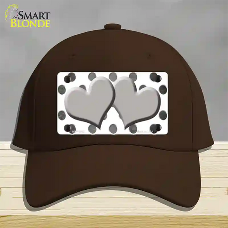 Gray White Dots Hearts Oil Rubbed Novelty License Plate Hat Cotton / Dark Brown