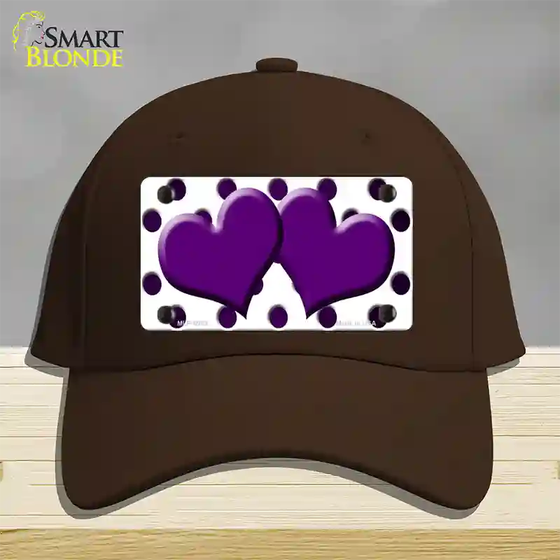 Purple White Dots Hearts Oil Rubbed Novelty License Plate Hat Cotton / Dark Brown