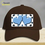 Light Blue White Dots Hearts Oil Rubbed Novelty License Plate Hat Cotton / Dark Brown