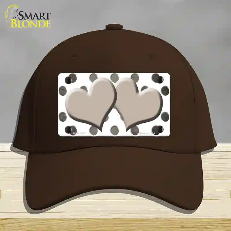 Tan White Dots Hearts Oil Rubbed Novelty License Plate Hat Cotton / Dark Brown