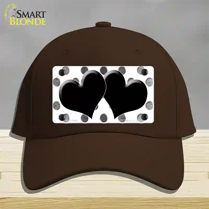 Black White Dots Hearts Oil Rubbed Novelty License Plate Hat Cotton / Dark Brown