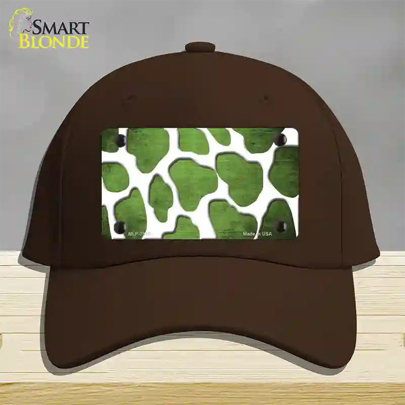 Lime Green White Giraffe Oil Rubbed Novelty License Plate Hat Cotton / Dark Brown