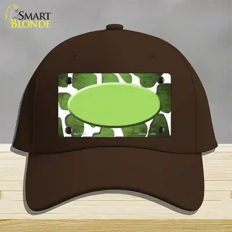 Lime Green White Oval Giraffe Oil Rubbed Novelty License Plate Hat Cotton / Dark Brown