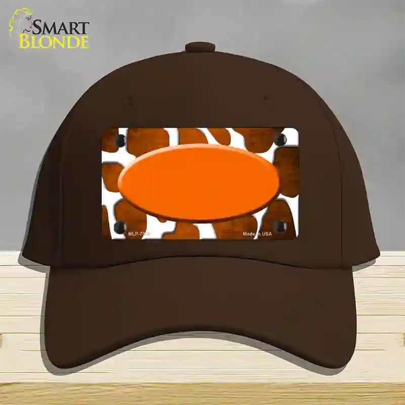 Orange White Oval Giraffe Oil Rubbed Novelty License Plate Hat Cotton / Dark Brown