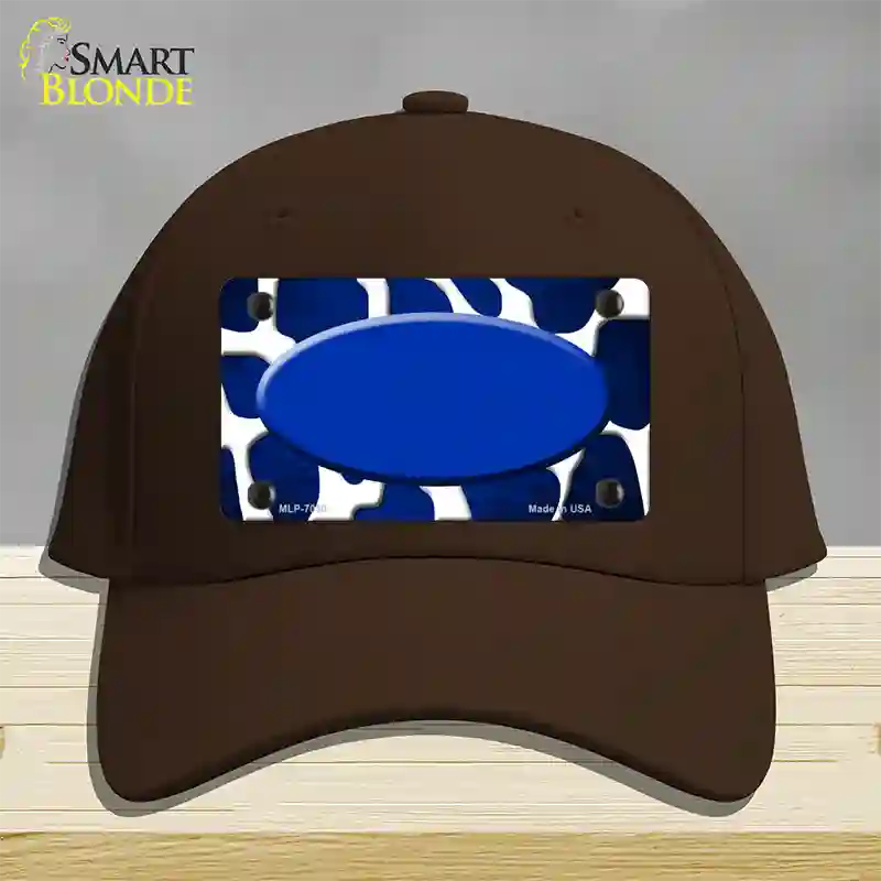 Blue White Oval Giraffe Oil Rubbed Novelty License Plate Hat Cotton / Dark Brown