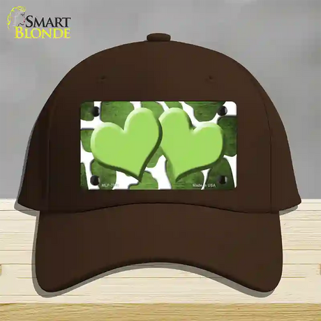 Lime Green White Hearts Giraffe Oil Rubbed Novelty License Plate Hat Cotton / Dark Brown