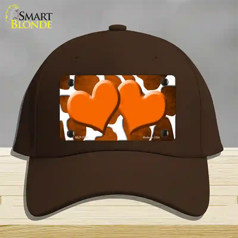 Orange White Hearts Giraffe Oil Rubbed Novelty License Plate Hat Cotton / Dark Brown