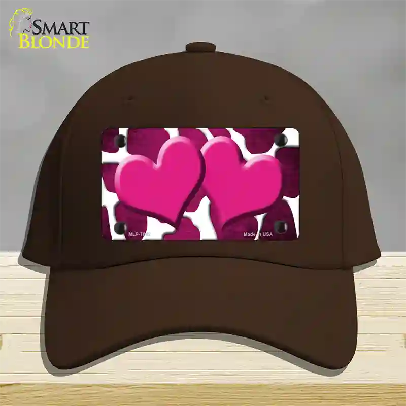 Pink White Hearts Giraffe Oil Rubbed Novelty License Plate Hat Cotton / Dark Brown