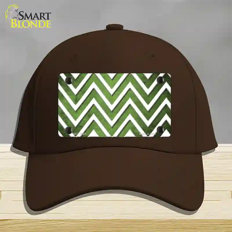 Lime Green White Chevron Oil Rubbed Novelty License Plate Hat Cotton / Dark Brown