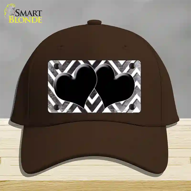 Black White Hearts Chevron Oil Rubbed Novelty License Plate Hat Cotton / Dark Brown