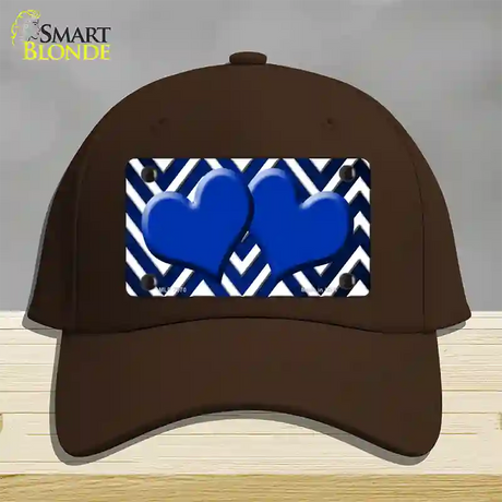 Blue White Hearts Chevron Oil Rubbed Novelty License Plate Hat Cotton / Dark Brown