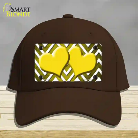 Yellow White Hearts Chevron Oil Rubbed Novelty License Plate Hat Cotton / Dark Brown