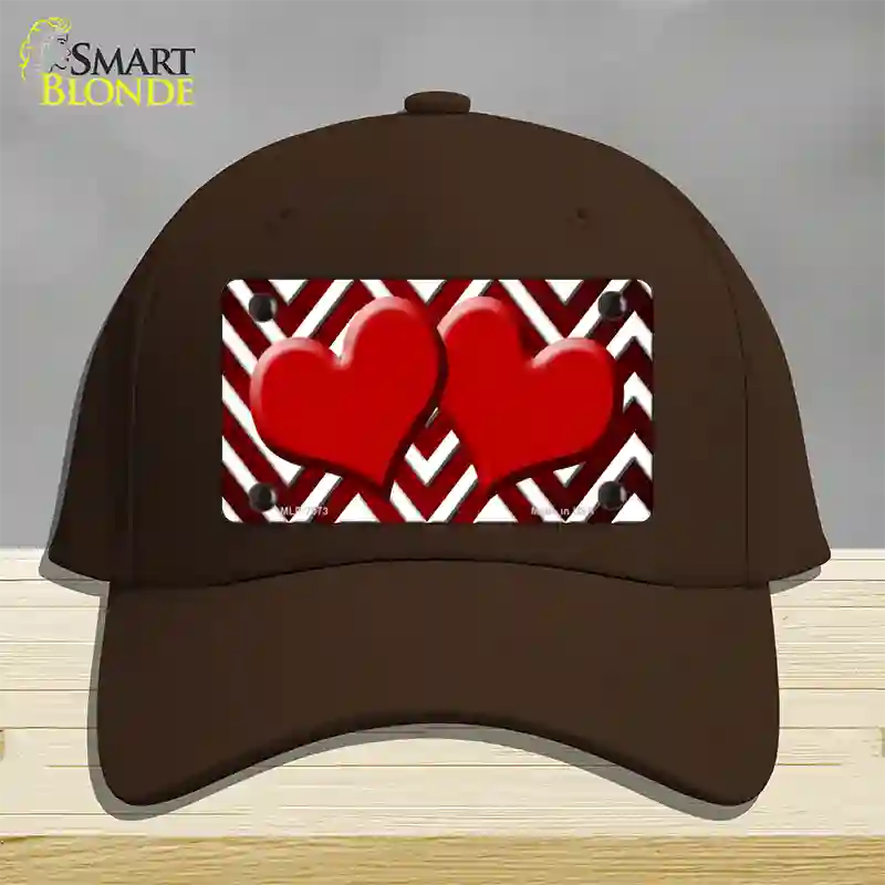 Red White Hearts Chevron Oil Rubbed Novelty License Plate Hat Cotton / Dark Brown