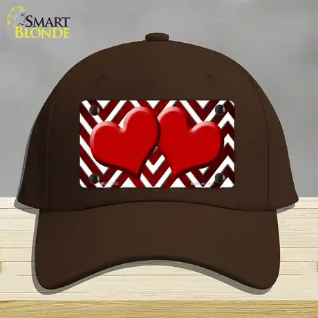 Red White Hearts Chevron Oil Rubbed Novelty License Plate Hat Cotton / Dark Brown