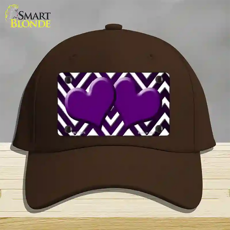 Purple White Hearts Chevron Oil Rubbed Novelty License Plate Hat Cotton / Dark Brown