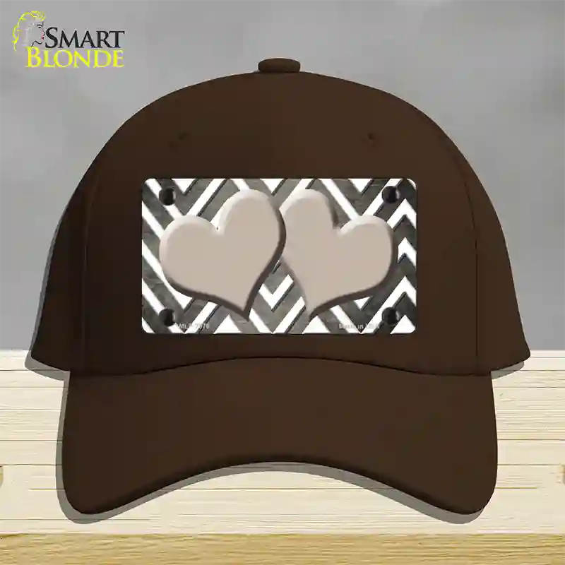 Tan White Hearts Chevron Oil Rubbed Novelty License Plate Hat Cotton / Dark Brown