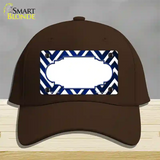 Blue White Chevron Scallop Oil Rubbed Novelty License Plate Hat Cotton / Dark Brown