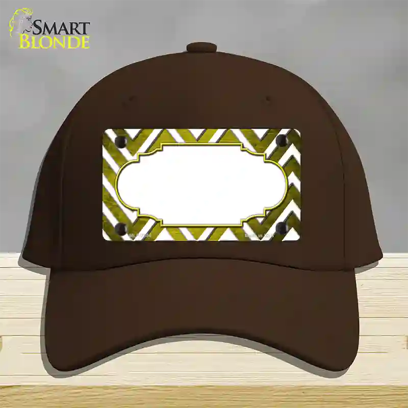 Yellow White Chevron Scallop Oil Rubbed Novelty License Plate Hat Cotton / Dark Brown