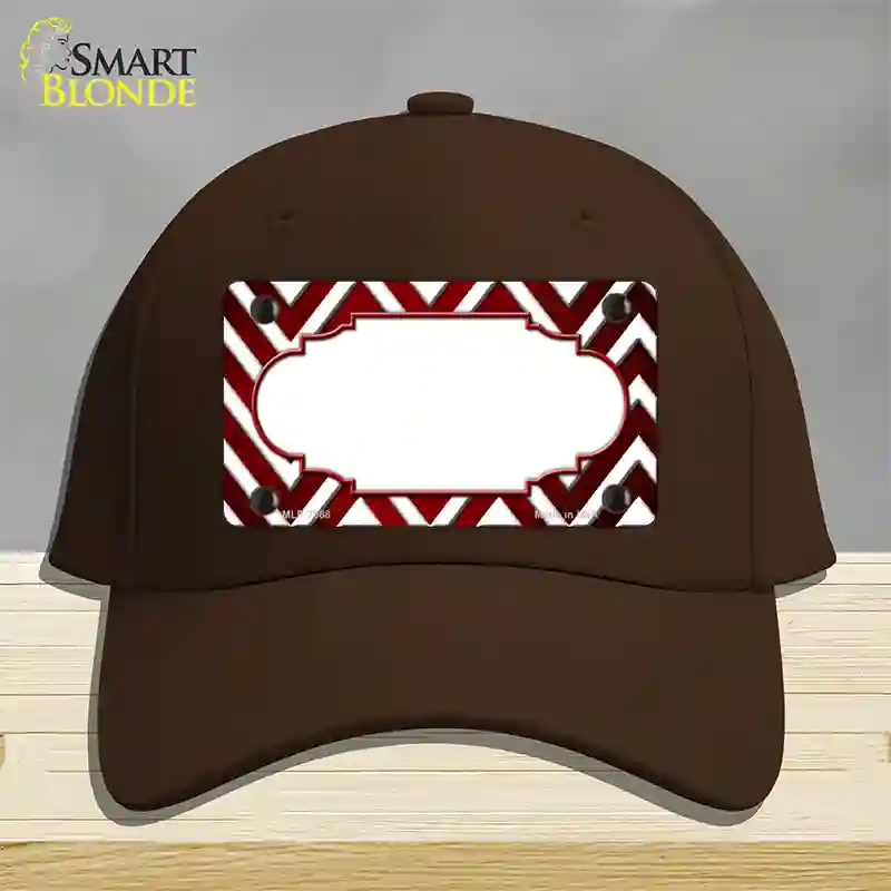 Red White Chevron Scallop Oil Rubbed Novelty License Plate Hat Cotton / Dark Brown