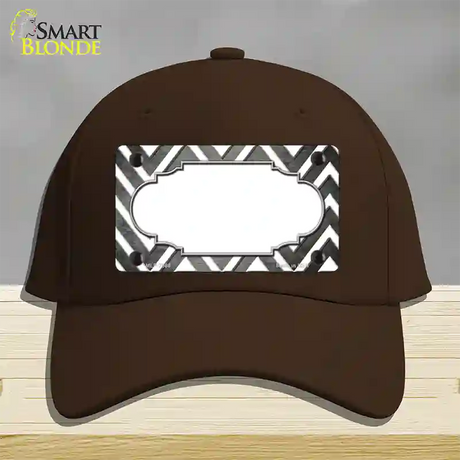 Gray White Chevron Scallop Oil Rubbed Novelty License Plate Hat Cotton / Dark Brown