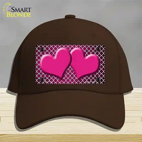 Pink White Quatrefoil Hearts Oil Rubbed Novelty License Plate Hat Cotton / Dark Brown