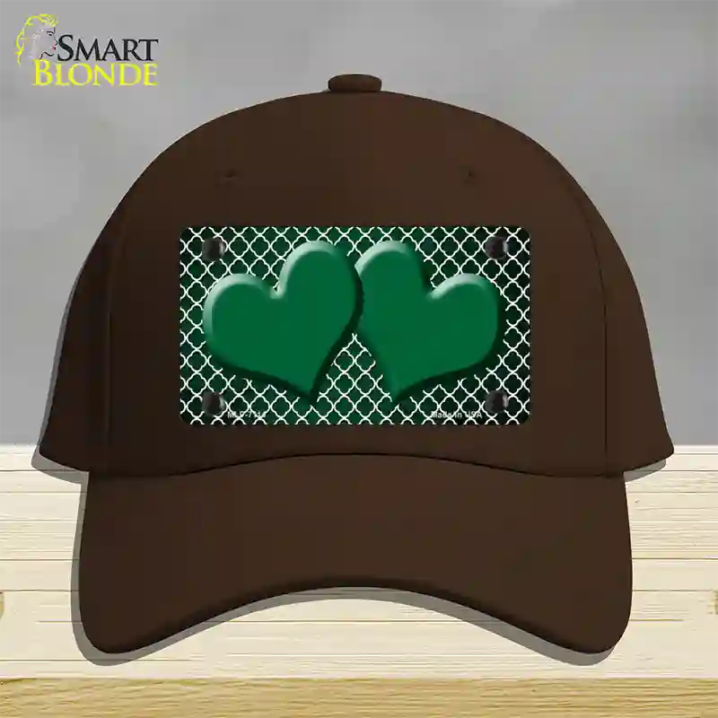 Green White Quatrefoil Hearts Oil Rubbed Novelty License Plate Hat Cotton / Dark Brown