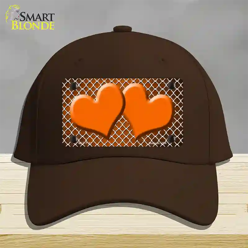 Orange White Quatrefoil Hearts Oil Rubbed Novelty License Plate Hat Cotton / Dark Brown