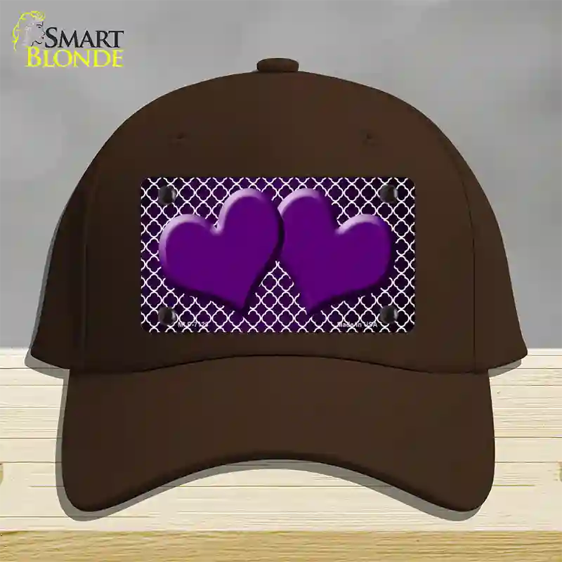 Purple White Quatrefoil Hearts Oil Rubbed Novelty License Plate Hat Cotton / Dark Brown