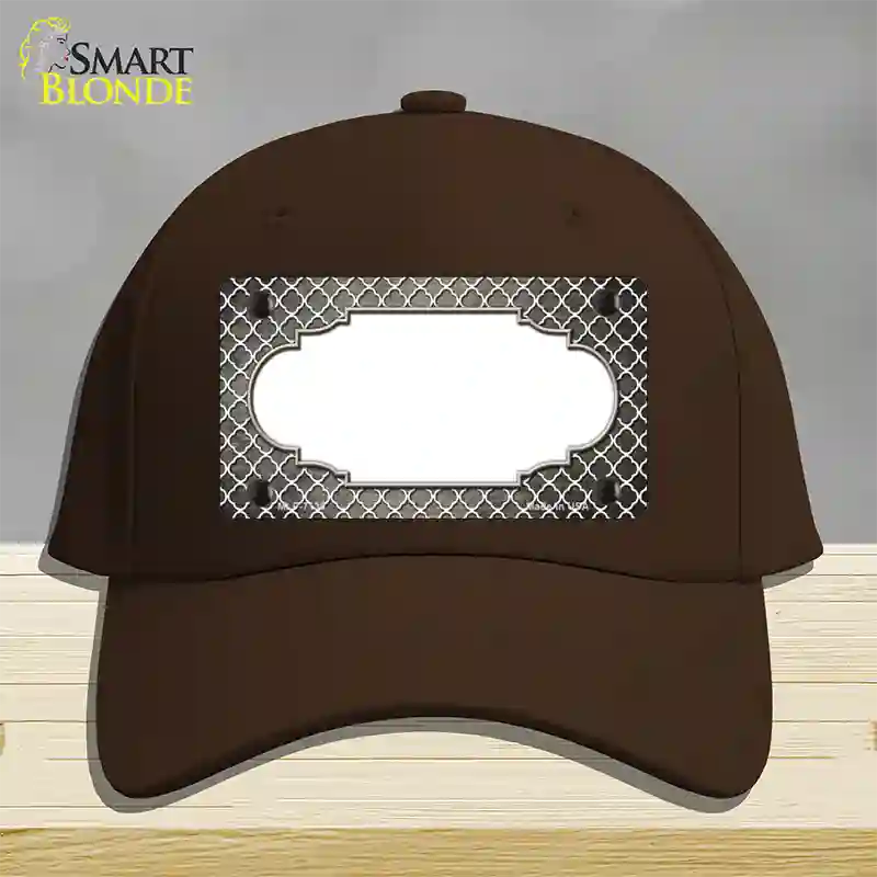Tan White Quatrefoil Scallop Oil Rubbed Novelty License Plate Hat Cotton / Dark Brown