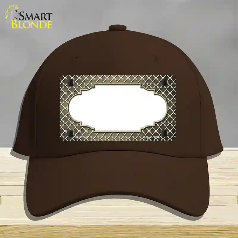 Gold White Quatrefoil Scallop Oil Rubbed Novelty License Plate Hat Cotton / Dark Brown