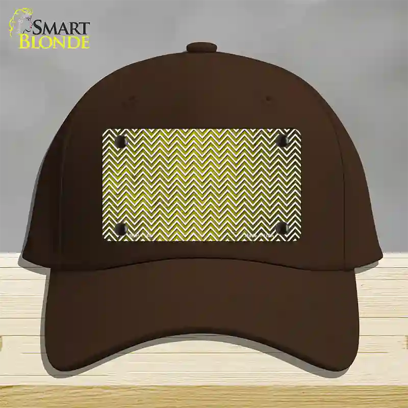 Yellow White Small Chevron Oil Rubbed Novelty License Plate Hat Cotton / Dark Brown